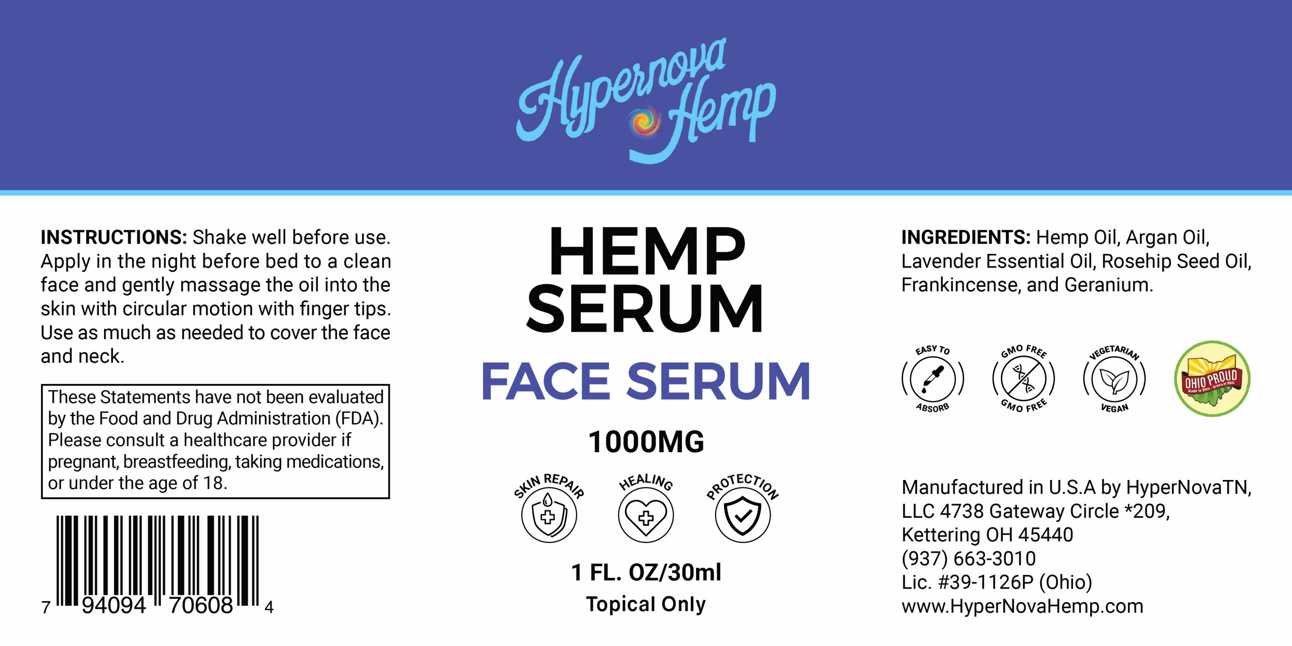 CBD Face Serum Label