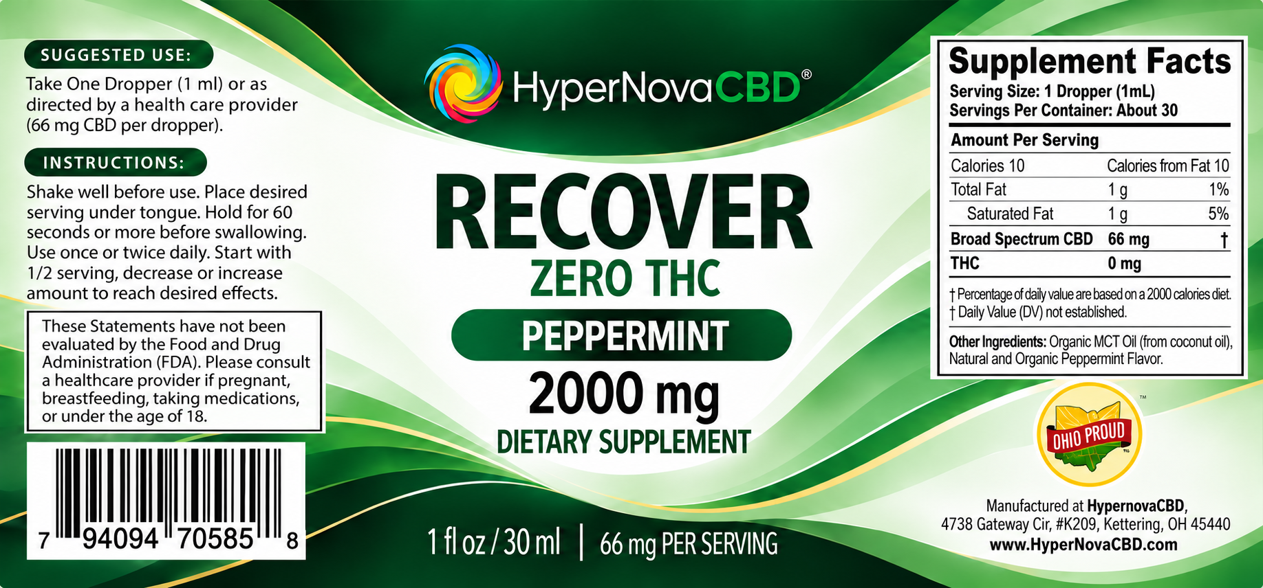 THC Free CBD Tincture peppermint